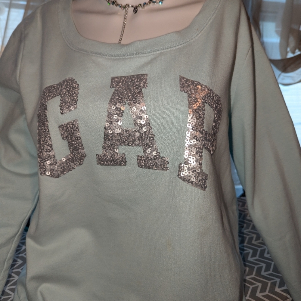 GAP baby blue Silver sequin Crew Neck Sweatshirt